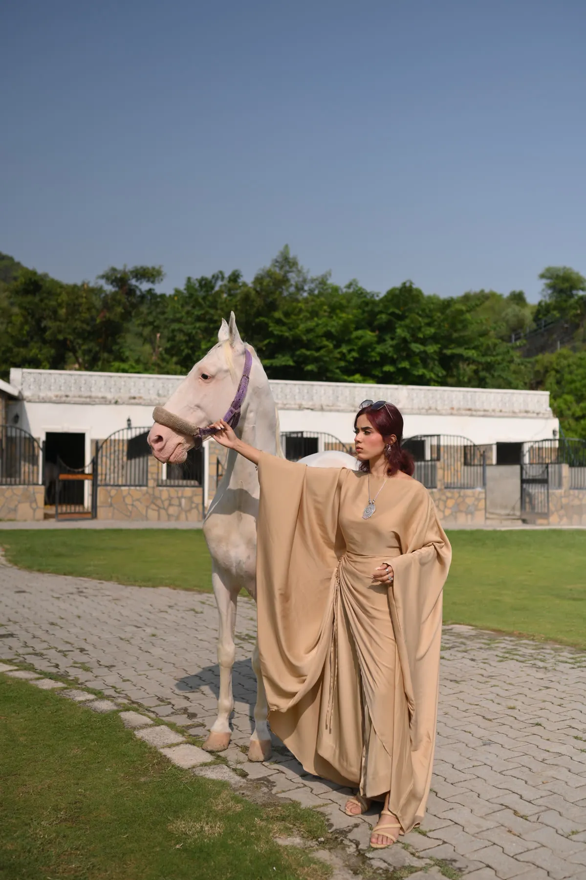 Beige Draped Cape Kaftan Jumpsuit