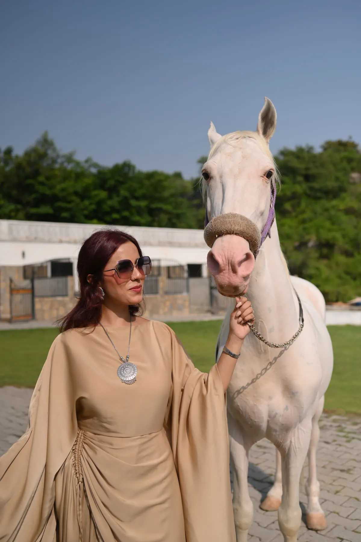 Beige Draped Cape Kaftan Jumpsuit
