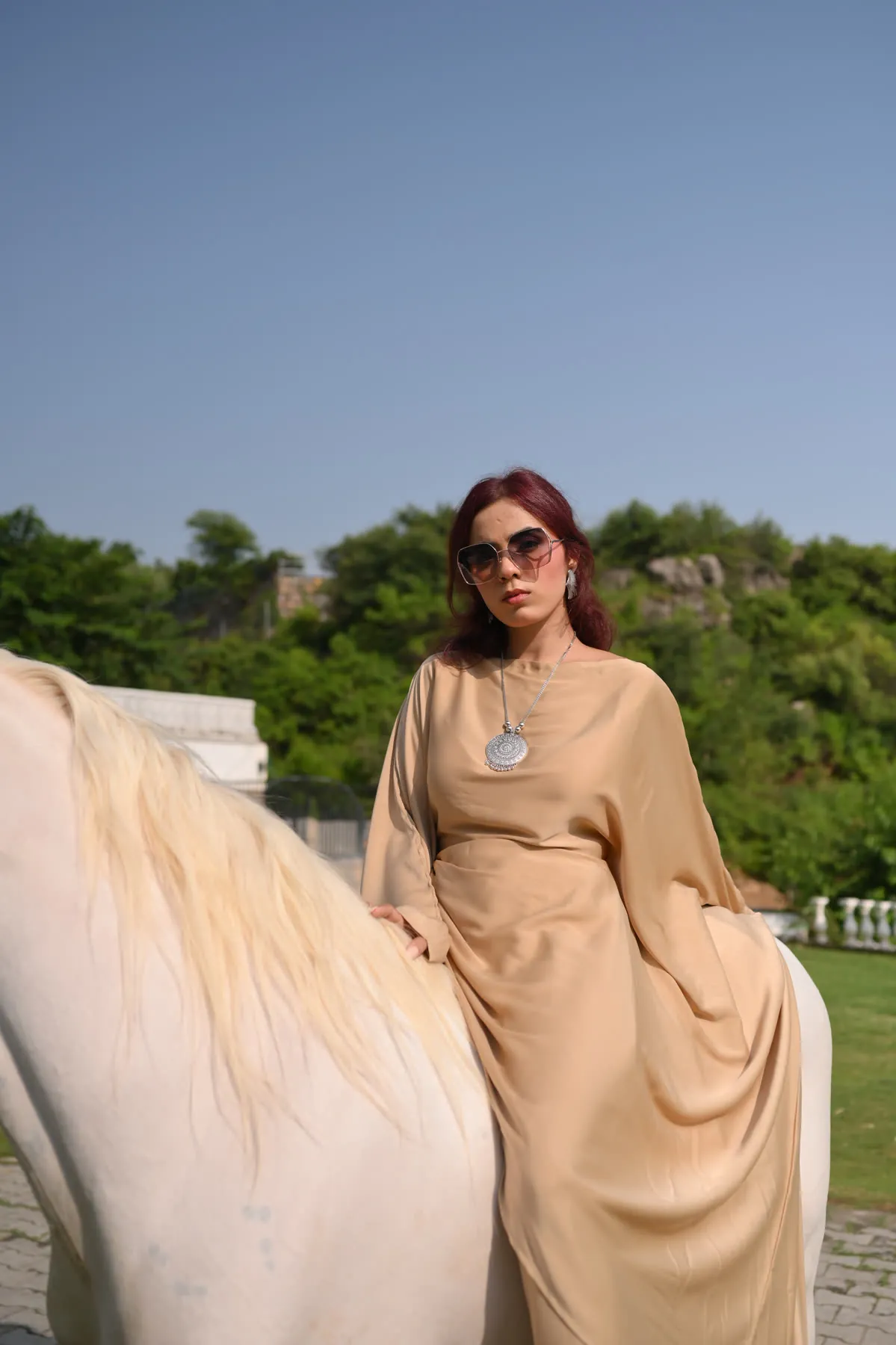 Beige Draped Cape Kaftan Jumpsuit