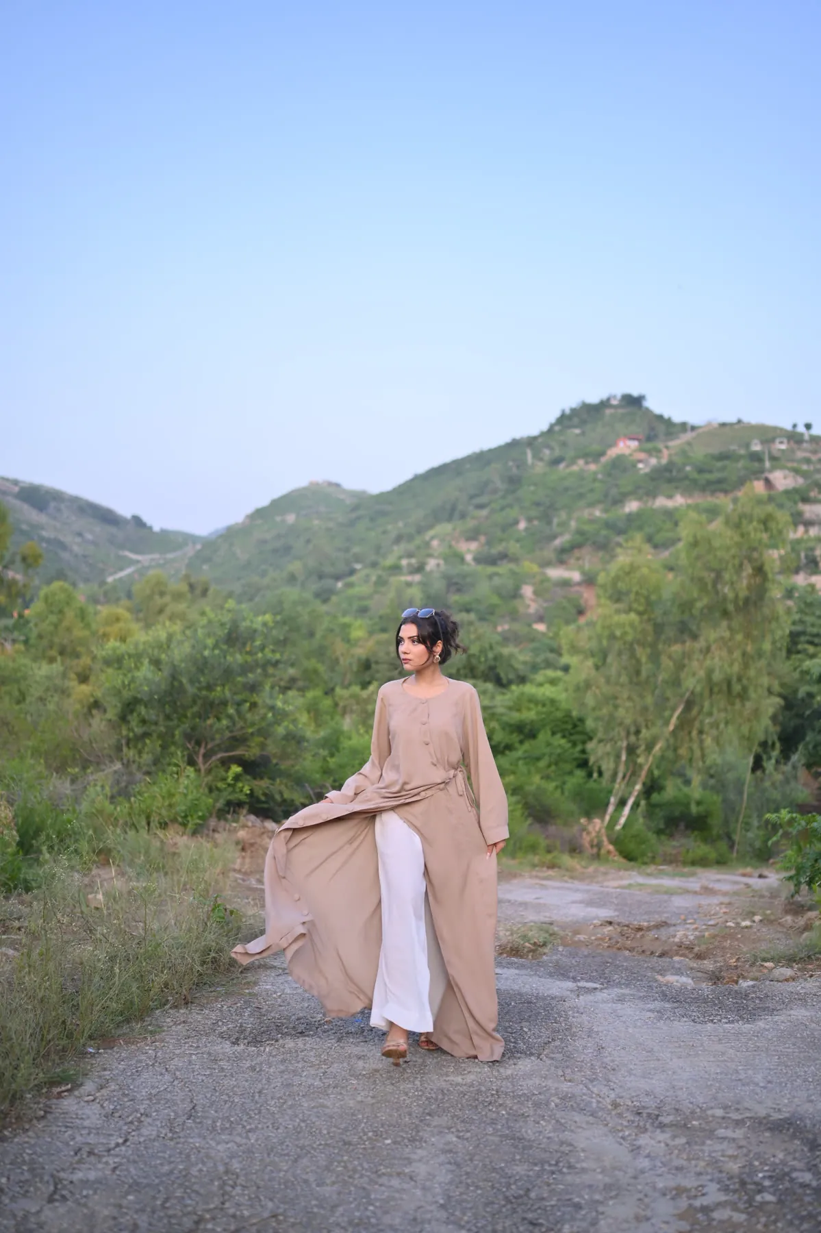 Taupe Flowy Belted Maxi Dress