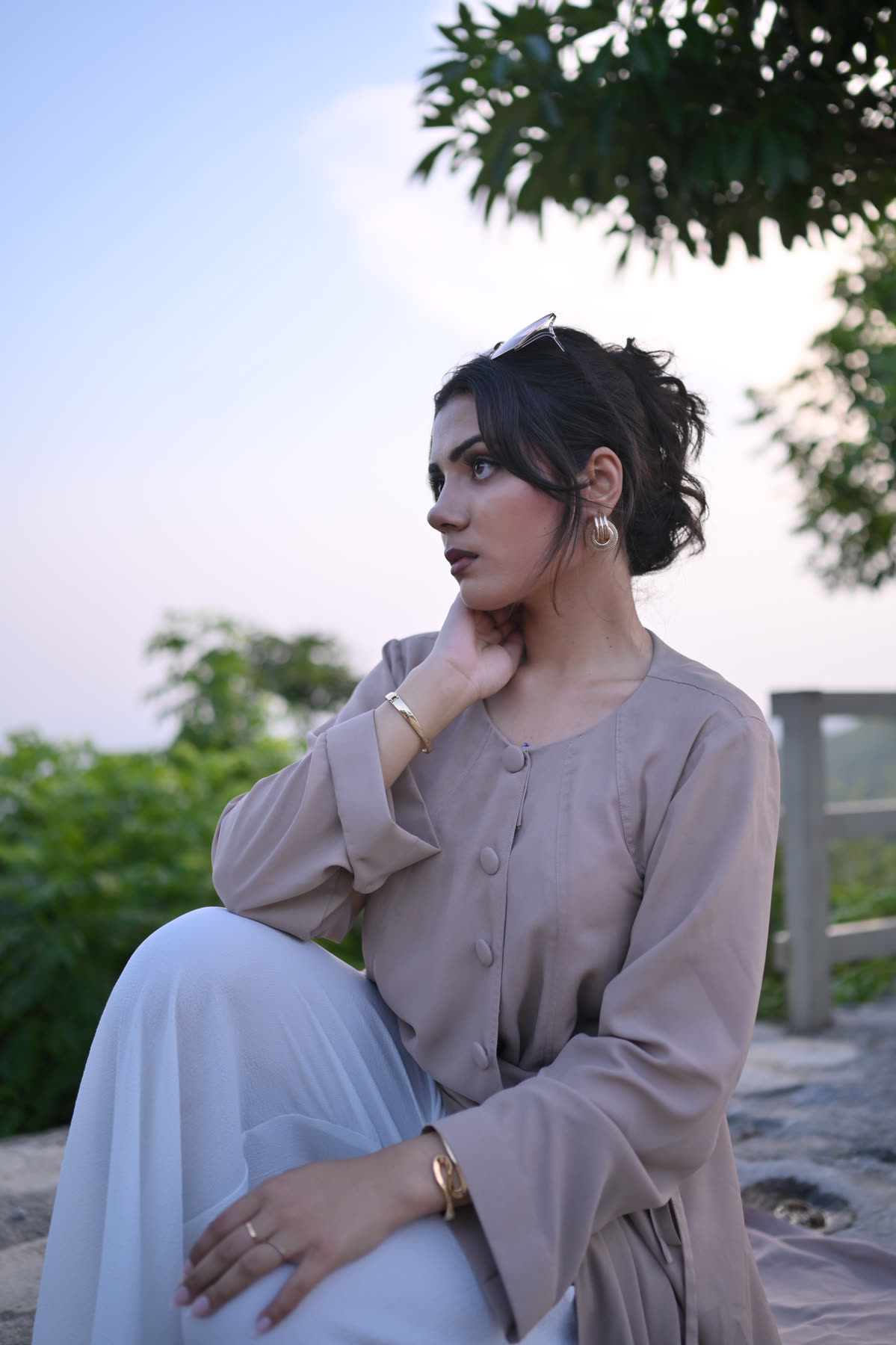 Taupe Flowy Belted Maxi Dress